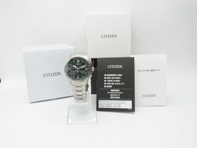 CITIZEN ECO-DRIVE CHRONOGRAPH TITANIUM MEN’S WATCH CA4570-88X GREEN DIAL UNUSE