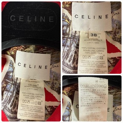 CELINE RED COTTON TRENCH COAT BELT SCARF HANGER SET SIZE S FRANCE MADE