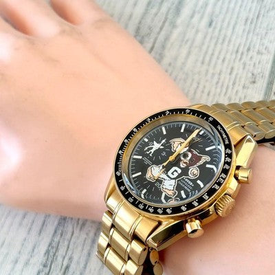 BEAMS OVER THE STRIPES GREMLIN GIZMO CHRONOGRAPH WATCH BLACK GOLD WORKING RARE