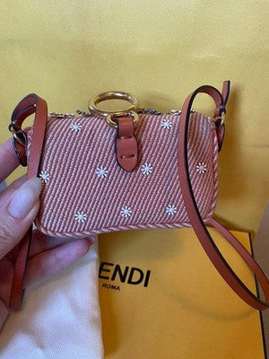 FENDI NANO BAGUETTE MICRO BUCKET BEADED DENIM CHARM ORANGE 2WAY BAG JAPAN