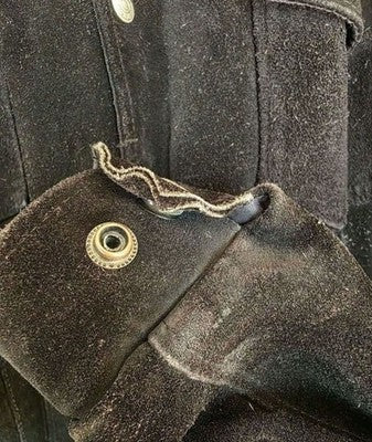 SCHOTT VINTAGE BLACK SUEDE LEATHER TRUCKER JACKET SIZE 42 MADE IN USA GOOD JP