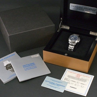 PANERAI LUMINOR MARINA PAM00069 BLUE DIAL SILVER BAND AUTOMATIC MEN'S WATCH USED