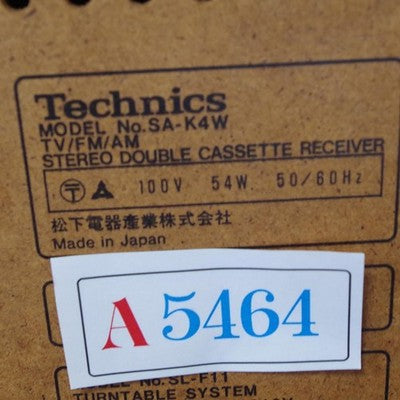 TECHNICS SA-K4W STEREO DOUBLE CASSETTE RECEIVER SB-F36 SPEAKER AC100V 50/60HZ