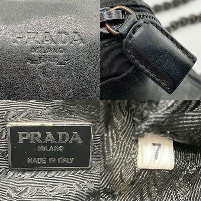 PRADA BLACK NAPPA LEATHER CHAIN MINI SHOULDER BAG LOGO EMBOSSED AUTHENTIC