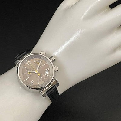 LOUIS VUITTON TAMBOUR CHRONOGRAPH Q1322 QUARTZ GOLD DIAL LEATHER LADY'S WATCH