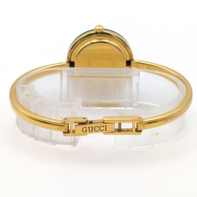 GUCCI 1100L BANGLE WATCH GOLD WHITE DIAL CHANGEABLE BEZEL QUARTZ LADIES RARE