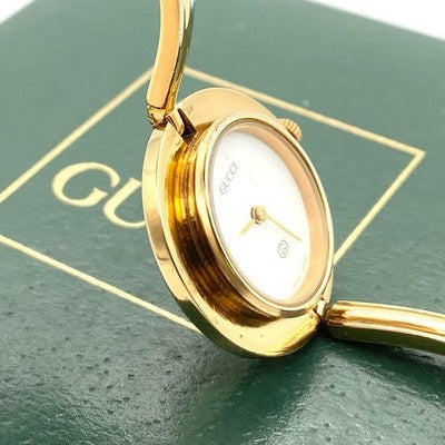 GUCCI CHANGE BEZEL 12 COLORS GOLD WOMEN'S WATCH M SIZE WORKING NEW BATTERY