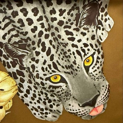 HERMES LAZY LEOPARDESSES CARRE 90 SILK SCARF LEOPARD PRINT NEW UNUSED AUTHENTIC