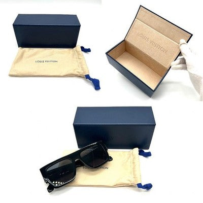 LOUIS VUITTON LV CRUSH SQUARE SUNGLASSES Z2125E BLACK LOGO AUTHENTIC