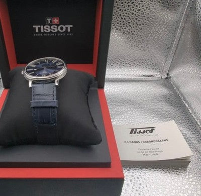 TISSOT CARSON PREMIUM T122423A MOONPHASE BLUE DIAL MENS WATCH BOX QUARTZQZ SS