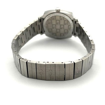 GUCCI GRIP 157.5 QUARTZ DATE GG LOGO SILVER DIAL BRACELET LADIES WATCH BOXED