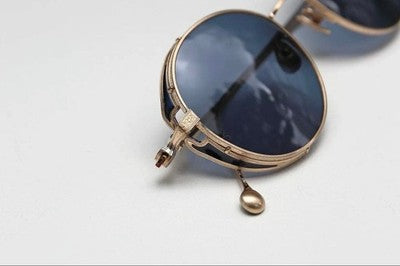 MATSUDA M3152 ROUND SUNGLASSES BRUSHED GOLD BLUE GREY LENS TITANIUM JAPAN