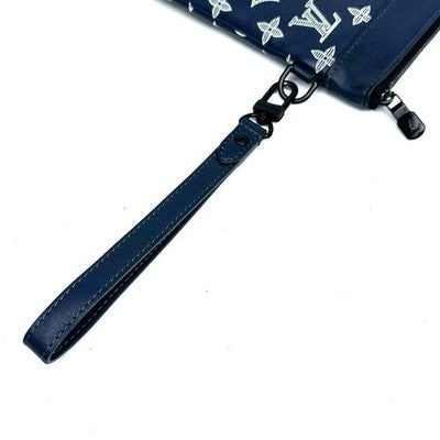LOUIS VUITTON MONOGRAM SHADOW POCHETTE TO GO M83382 CLUTCH BAG NAVY BLACK