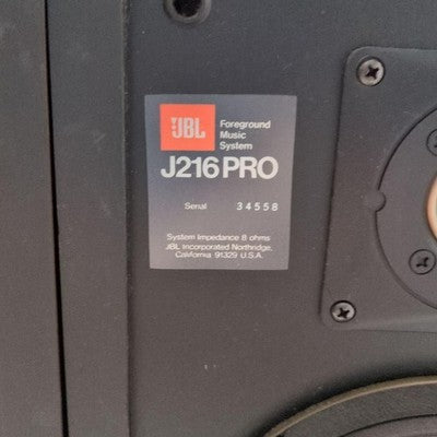 JBL J216PRO TESTED 2-WAY BASS REFLEX BOOKSHELF SPEAKERS BLACK WORKING PAIR