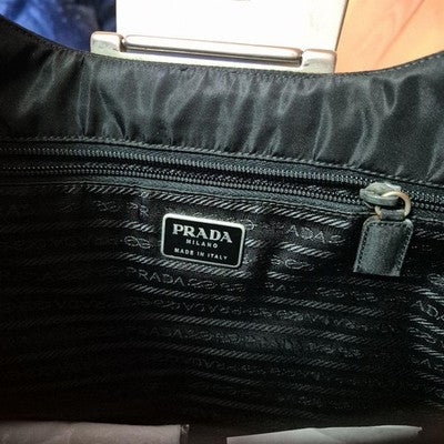 PRADA METALLIC SHOULDER BAG 2WAY BLACK LEATHER 19X30X9.5CM 1990S