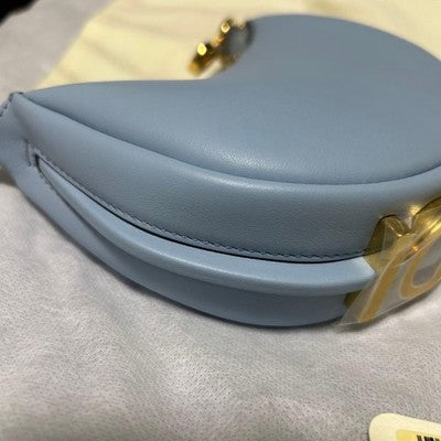 FENDI NANO FENDIGRAPHY POUCH 7AS089 LIGHT BLUE LEATHER UNUSED W/ DUST BAG