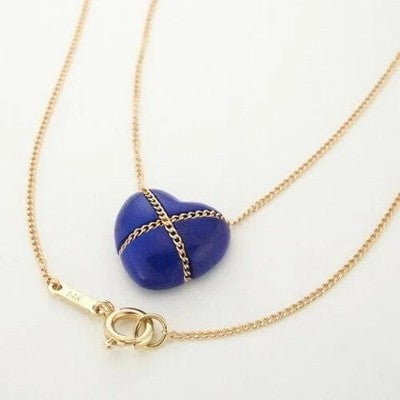 TIFFANY & CO. LAPIS LAZULI HEART PENDANT NECKLACE GOLD CHAIN BLUE