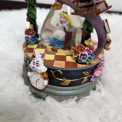 ALICE IN WONDERLAND SNOW GLOBE MUSIC BOX 26.5CM DISNEY STORE 25TH USED