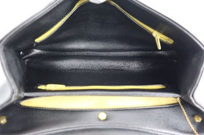 CHRISTIAN DIOR BLACK LEATHER SHOULDER BAG GOLD HARDWARE COIN PURSE