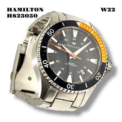 HAMILTON KHAKI AUTOMATIC H823050 NAVY SCUBA BLACK DIAL ORANGE HAND MEN'S WATCH