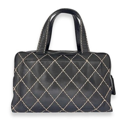 CHANEL MATELASSÉ WILD STITCH HANDBAG BLACK COCO MARK LEATHER WOMEN'S USED NO BO