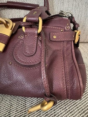 CHLOE PADDINGTON HANDBAG, BURGUNDY, PADLOCK, LEATHER PEBBLED GENUINE WOMEN ITALY