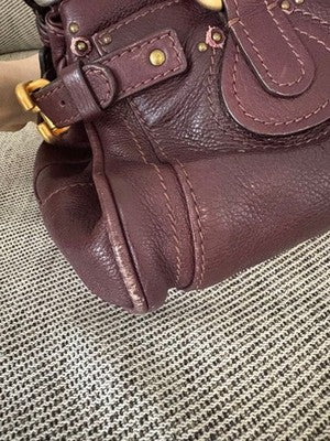 CHLOE PADDINGTON HANDBAG, BURGUNDY, PADLOCK, LEATHER PEBBLED GENUINE WOMEN ITALY