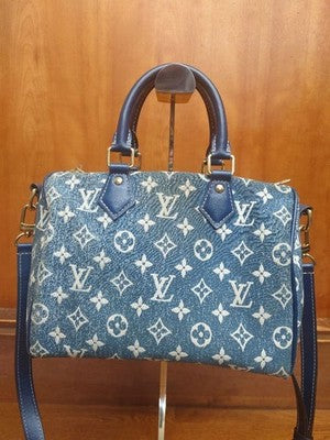 LOUIS VUITTON M59609 SPEEDY BANDOULIERE 25 MONOGRAM DENIM SHOULDER BAG BLUE