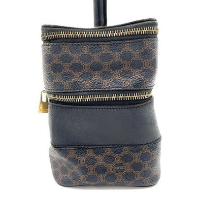 CELINE TRIOMPHE MACADAM PVC HANDBAG BLACK BROWN TOP HANDLE BAG VINTAGE JAPAN