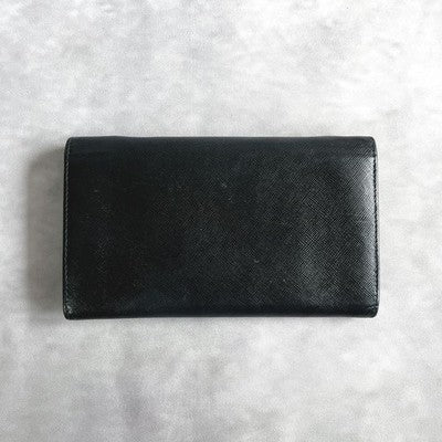 PRADA SHOULDER WALLET BLACK SAFFIANO LEATHER METAL LOGO CROSSBODY BAG Y2K