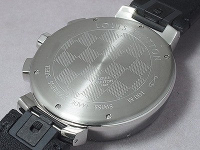 LOUIS VUITTON TAMBOUR CHRONOGRAPH DAMIER GRAPHITE QA094 QUARTZ BLACK DIAL WATCH