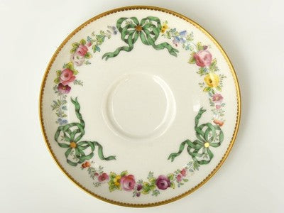 ROYAL WORCESTER TRIO SET, RIBBON FLORAL PATTERN, GOLD TRIM, 1909, CAKE PLATE
