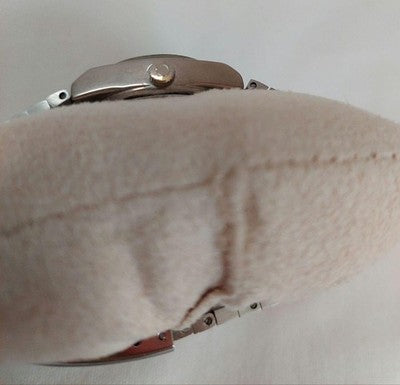 OMEGA GENEVE AUTOMATIC PINK GOLD DIAL DATE RARE DIAL LADIES WATCH VINTAGE