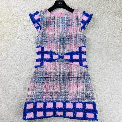 CHANEL 2018 TWEED DRESS COCO MARK LOGO HARDWARE FRENCH SLEEVE MULTI-COLOR