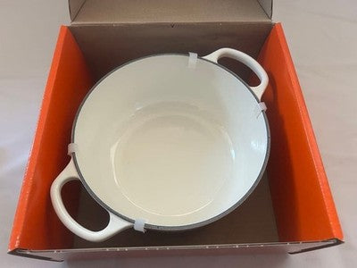 LE CREUSET COCOTTE RONDE PETAL 20CM SHINY WHITE DUTCH OVEN UNUSED ENAMELED POT