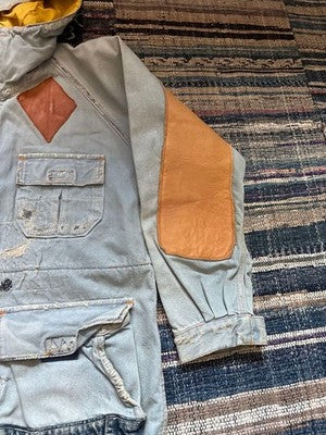 KAPITAL KOUNTRY MOUNTAIN PARKA JACKET LIGHT BLUE YELLOW HOOD LEATHER PATCH S