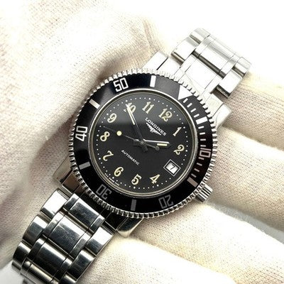 LONGINES DIVER 7429 AUTOMATIC MENS WATCH BLACK DIAL SILVER CASE ORIGINAL BAND