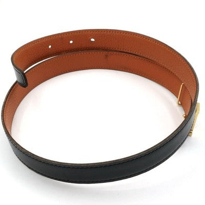 HERMES CONSTANCE REVERSIBLE H-BELT 70 BLACK ORANGE LEATHER WITH BOX