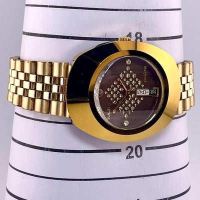 RADO DIASTAR 636.0013.3 AUTOMATIC GOLD CASE BROWN DIAL DIAMOND INDEX 35MM WATCH