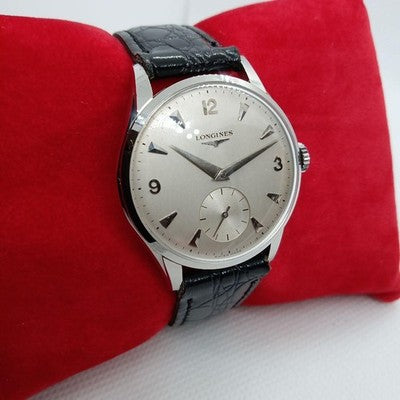 LONGINES VINTAGE MANUAL WINDING 7033-6 12.68Z 34MM SILVER DIAL WATCH 1950S