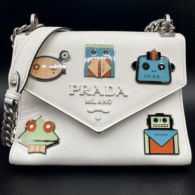 PRADA PRADA ROBOT CHAIN SHOULDER BAG WHITE RARE EXCELLENT+++++