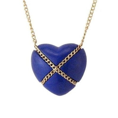 TIFFANY & CO. LAPIS LAZULI HEART PENDANT NECKLACE GOLD CHAIN BLUE