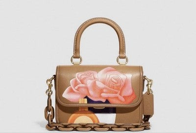 COACH ROGUE TOP HANDLE TOM WESSELMANN ROSE PRINT 3WAY LEATHER BAG 22X15X7CM