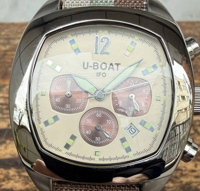 U-BOAT FLIGHTDECK B40-08 CHRONOGRAPH WATCH 41MM CREAM DIAL CAMO STRAP BOX