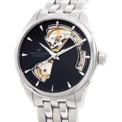 HAMILTON JAZZMASTER OPEN HEART AUTO H32215130 36MM BLACK DIAL STEEL WATCH USED