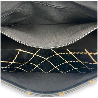 CHANEL MATELASSÉ WILD STITCH HANDBAG BLACK COCO MARK LEATHER WOMEN'S USED NO BO