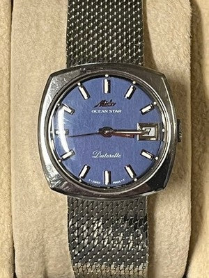 MIDO OCEAN STAR DATORRETTE AUTOMATIC BLUE DIAL MESH BRACELET VINTAGE WATCH DATE