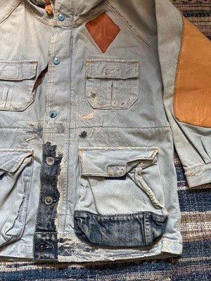 KAPITAL KOUNTRY MOUNTAIN PARKA JACKET LIGHT BLUE YELLOW HOOD LEATHER PATCH S