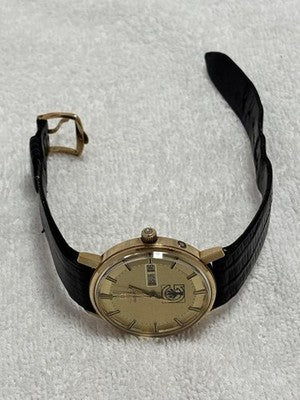 OMEGA 196.0120 DAY-DATE CAL.1345 GOLD DIAL 10KGF QUARTZ WATCH TESTED USED