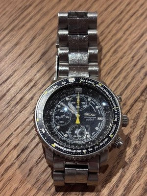 SEIKO SNA411P1 PILOT ALARM CHRONOGRAPH 200M STAINLESS STEEL QUARTZ WATCH